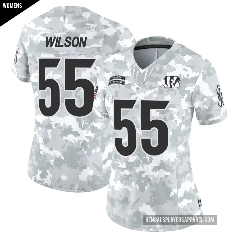 Women s Cincinnati Bengals 55 Logan Wilson Arctic Camo Limited 2024 Salute to Service Jersey Bengals Store